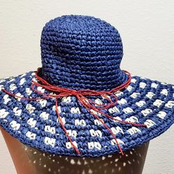 Red White & Blue Woven Floppy Hat 16in diameter 