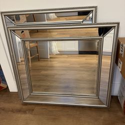 Large Beveled Silver Mirror Pair