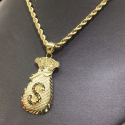 10k Gold Rope Chain 20” Inch With Pendant Together Deal Both.