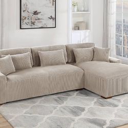 Brand New Corduroy Extra Large Right Facing Chaise Sectional 