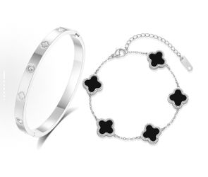 Retro light luxury four-leaf clover bracelet simple niche design temperament versatile stacked bracelet set