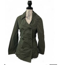 VTG Forever21 Women’s Olive Green Double Breast Coat Jacket Peacoat Size Medium
