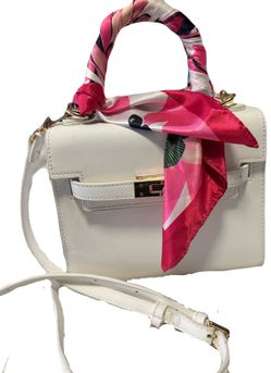 White Handbag with Pink Printed Scarf