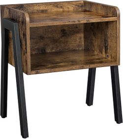 VASAGLE Rustic Brown End Table / Nightstand, Black Metal Legs – New Sealed Box