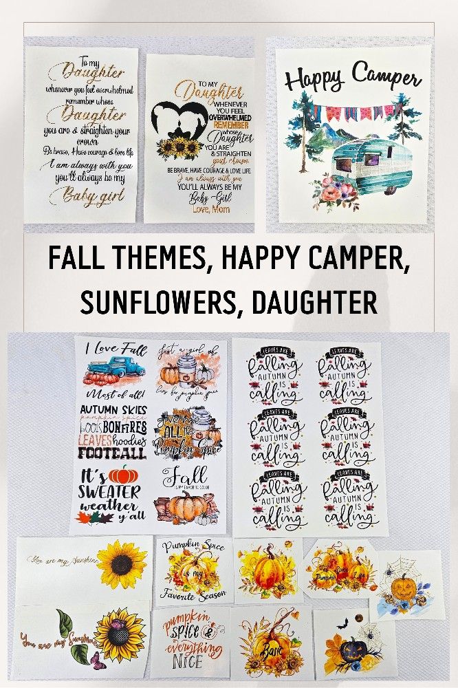 24 Decals Fall Theme, Sunflower, Happy Camper, Daughter