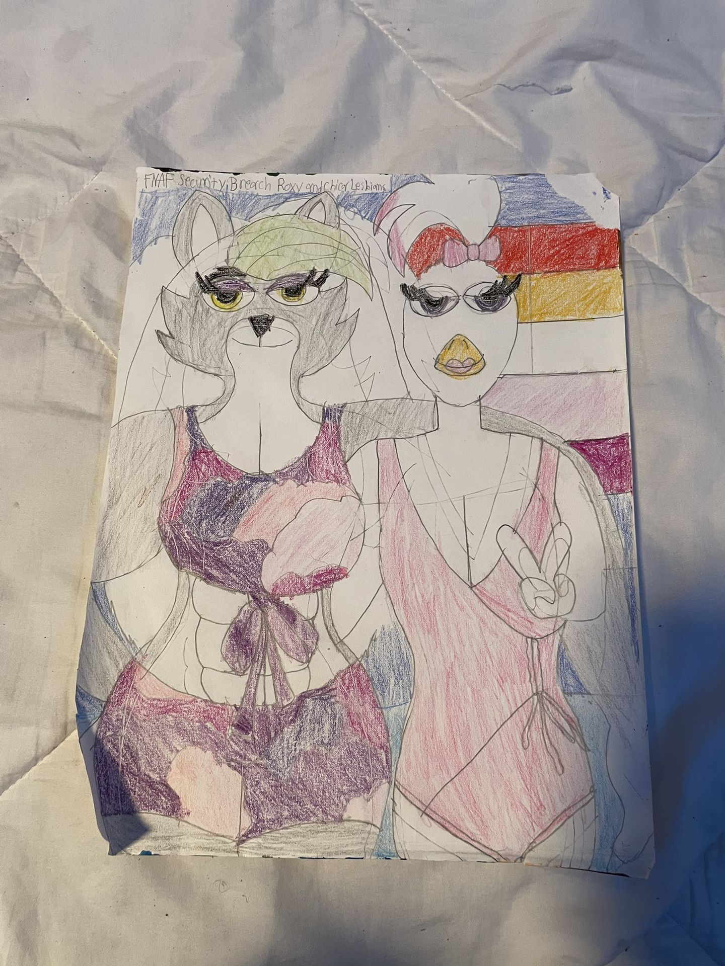 Five Nights At Freddy's Fan Hand Drawing Chica And Roxy At The Beach Lesbian