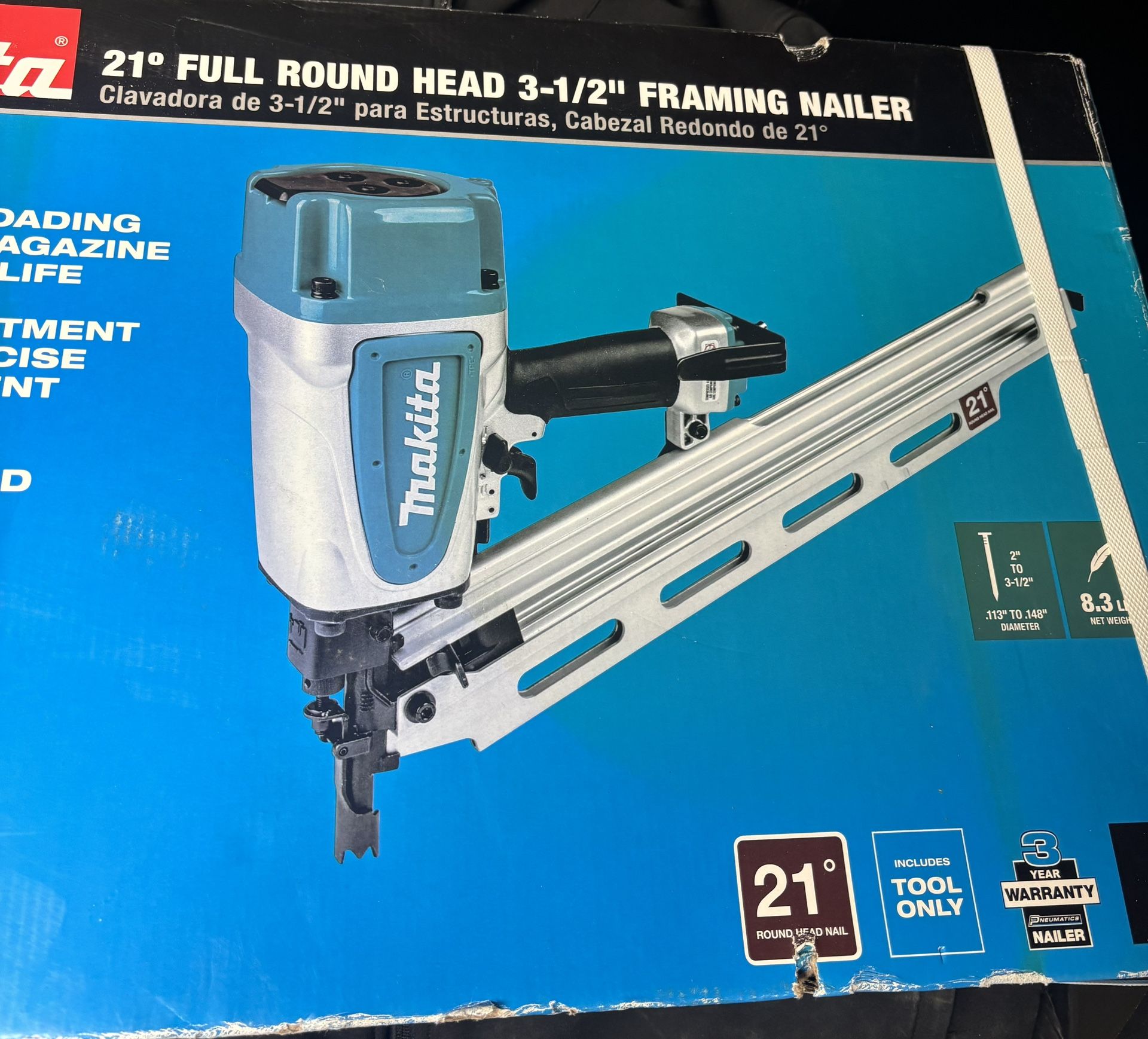 Makita Pneumatic 3-1/2 in. 21° Full Round Head Corded Framing Nailer