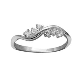(Shipped Only) Sterling Silver Cubic Zirconia Wave Ring