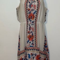 AUW Mediterranean style midi dress white flower design size L