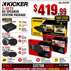 Kicker Car Speaker System 500 Watts Package KSC650 6.5" & KSC690 6x9" Coaxial Speakers CXA 360.4 4-Channel Amplifier 🚨 Payment Options Available 🚨 N