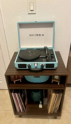 Mid-Century Modern Record Player Stand with Vinyl Storage – Like New