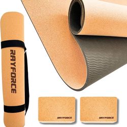 Rayforce Premium Cork Yoga Starter Set - Large Cork Yoga Mat, 2 Cork Blocks, Bag