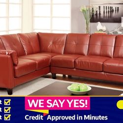 NO CREDIT NEEDED! Peever Mahogany Red Leatherette Couch Sofa Sectional