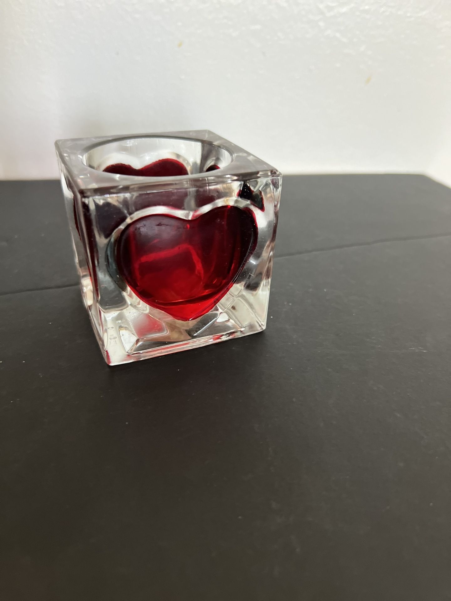 Vintage Glass Heart Candlestick Unique Cube Tealight Holder  Romantic Valentine Home Decor Used with Character Red Love Candlelight 