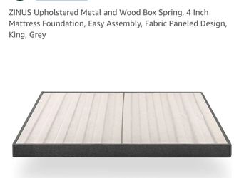 Upholstered Metal and Wood Box Spring, 4 Inch Mattress Foundation, Easy Assembly, king size