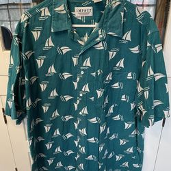 90’s Impact Men’s Hawaiian Style Shirt Button Up Short Sleeve 2XL Sailboat Theme