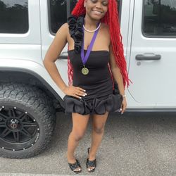 Black Mini Dress With Ruffles 