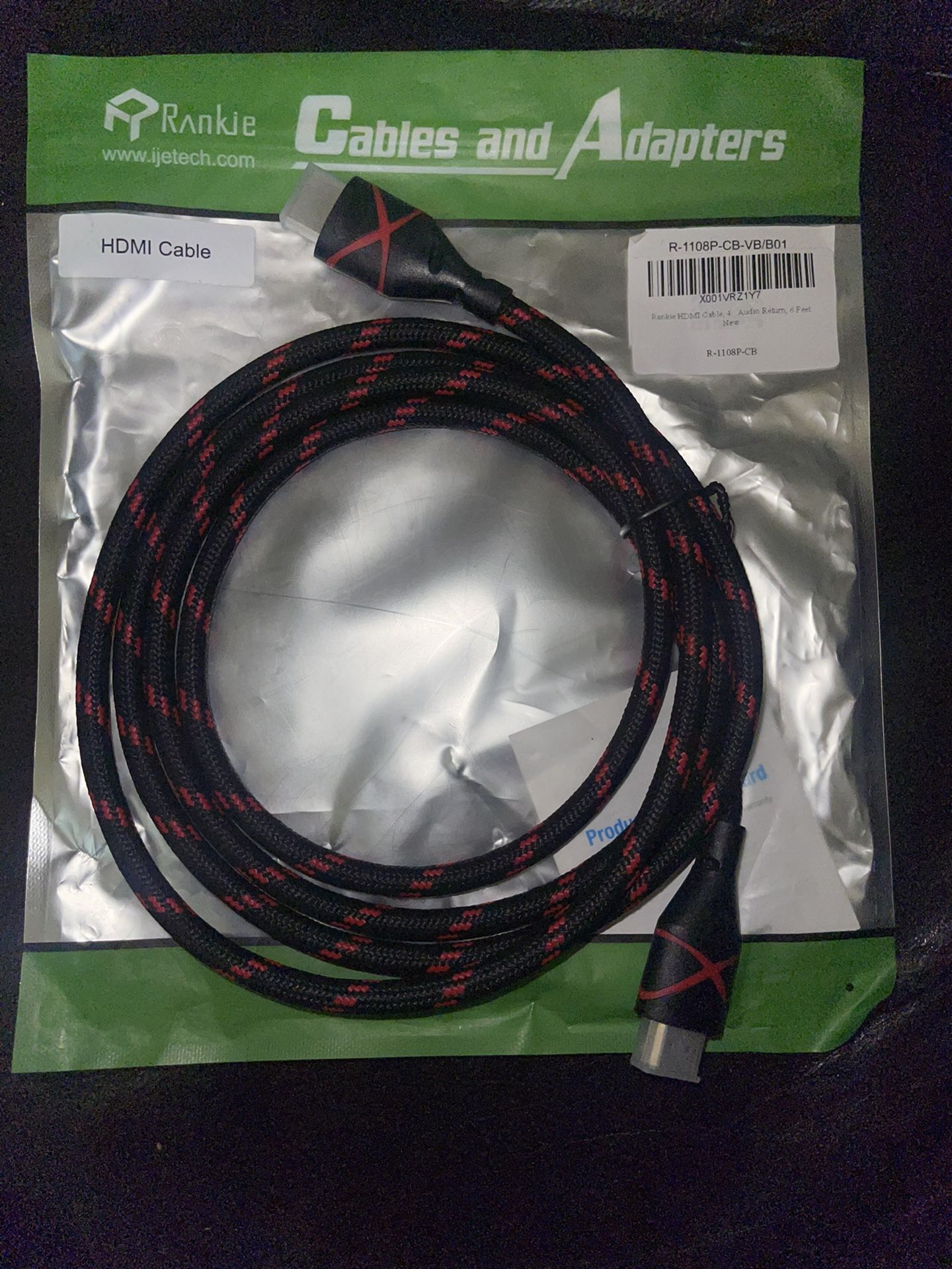 Rankie HDMI Cable, 4K Ready, 30AWG Nylon Braided, High-Speed HDTV Cable, Supports Ethernet, 3D, Audio Return, 6ft