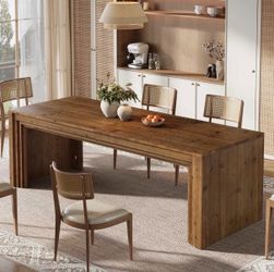 79 in. Long Brown Solid Wood Sled Dining Table, Farmhouse Rectangular Kitchen Table