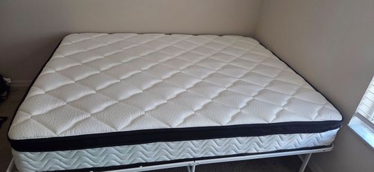 Queen Bed Frame, Mattress, and Mattress Topper