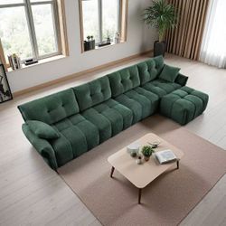 Modular 4-Seater Sofa Set with Ottoman – Premium Chenille, Solid Wood Frame & High-Resilience Cushions, Configurable Sectional for Living Room (Green)