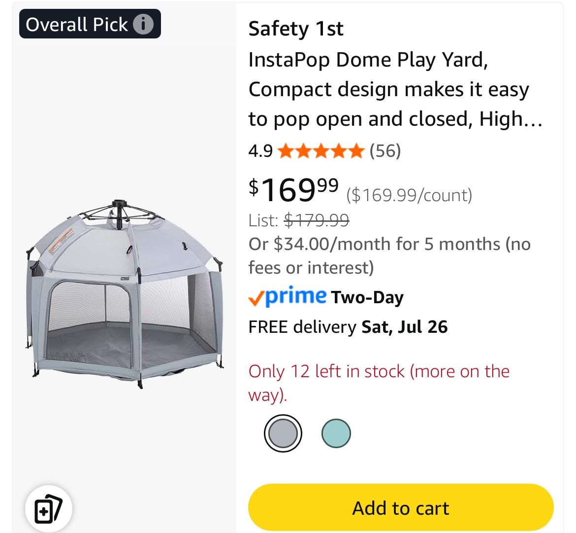 Safety lst Instapop Dome Playard Gray