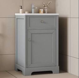 NEW Gray 20 in. W x 18 in. D x 34 in. H Freestanding Bath Vanity with White Ceramic Top
