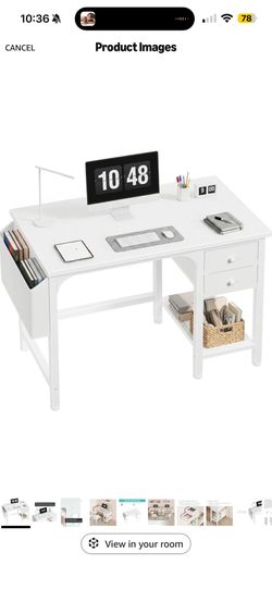 White Small Desk with Drawers
