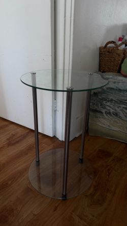 Two Round Glass Side Table with Metal Legs