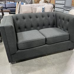 !! !New!!! Stylish Charcoal Loveseat, Grey Loveseat, Couch, Upholstered Couch, Sofa, Loveseat With Accent Pillows, Comfortable Couch