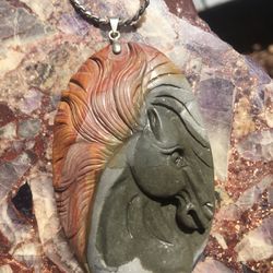 Horse Carved Into Agate Pendant 