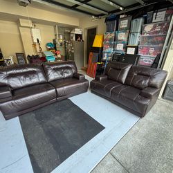 Brown Leather Sofa & Loveseat