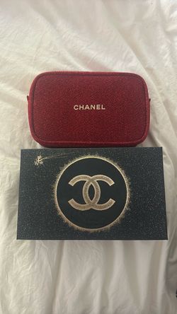 Chanel Red Glitter Cosmetic Pouch with Box