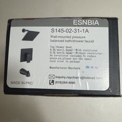 ESNBIA Wall Mounted Pressure Bal. Bath/Shower Faucet, Model Matte Blk.