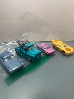 Disney Pixar Cars PLASTIC Vehicle Lot - Lightning McQueen, Mater, Finn McMissile, Ramone
