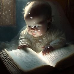 Baby reading book portrait picture poster