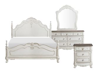Cinderella Antique White 4-piece Queen Bedroom Set