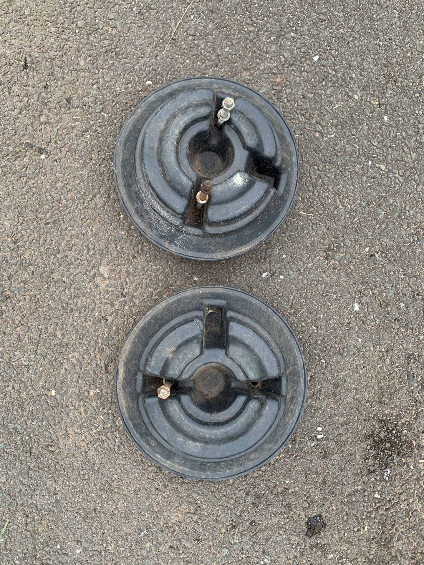 Snow tractor or lawnmower tractor weights for tires. 2 pieces