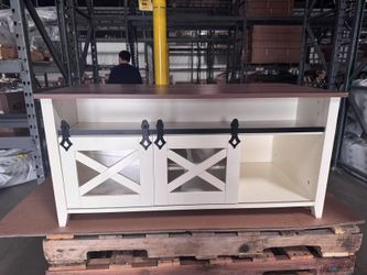 Farmhouse Coffee Table with Storage 41.7" High Glossy Desktop Coffee Tables with Sliding Barn Door, Rustic Center Table for Living Room 