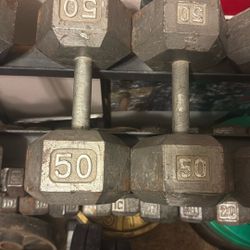 50 lb Pair Iron Hex Dumbbells