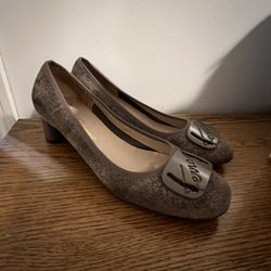Ferragamo Grey Block Heels, Size 6.5B, Excellent Condition