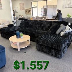 MIDNIGHT-MADNESS ONYX 3 PIECE DOUBLE CHAISE SECTIONAL