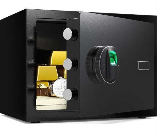 0.6 Cub Small Safe, Money Safes with Fingerprint Lock, Fingerprint Safe Box Fireproof Waterproof with 3 Locking Bolts, Security Small Safes for Home F
