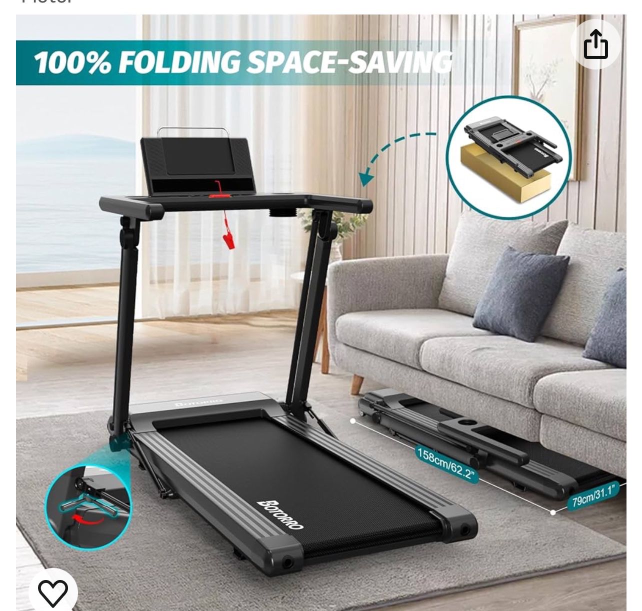 New, BOTORRO R5 Foldable Treadmill 265Lbs Load(small Crack See Picture