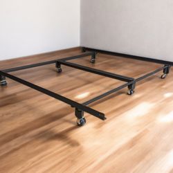 Black Heavy Duty Metal King Bed Frame w/ Locking Caster Wheels