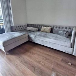 Grey Velvet Sofa Sectional 🔥buy Now Pay Later 