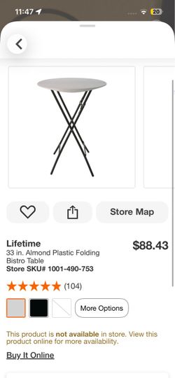 Lifetime 33 in. Almond Plastic Folding Bistro Table Store SKU# 1001-490-753