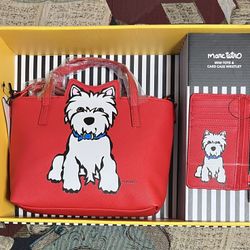 Marc Tetro Red Crossbody Mini Tote Card Case Wristlet Westie Terrier Gift Set