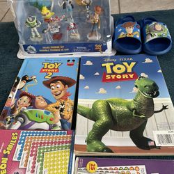 Lot Of Toy Story 4 NEW FIGURINES, SZ 7-8 SANDALS, BOOKS