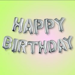 Happy Birthday 16" Balloon Banner Script Cursive Balloon Letters Foil Birthday Party Decoration - Silver